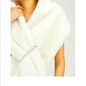 Adrianna Papell Embellished Faux-Fur Shrug Ivory